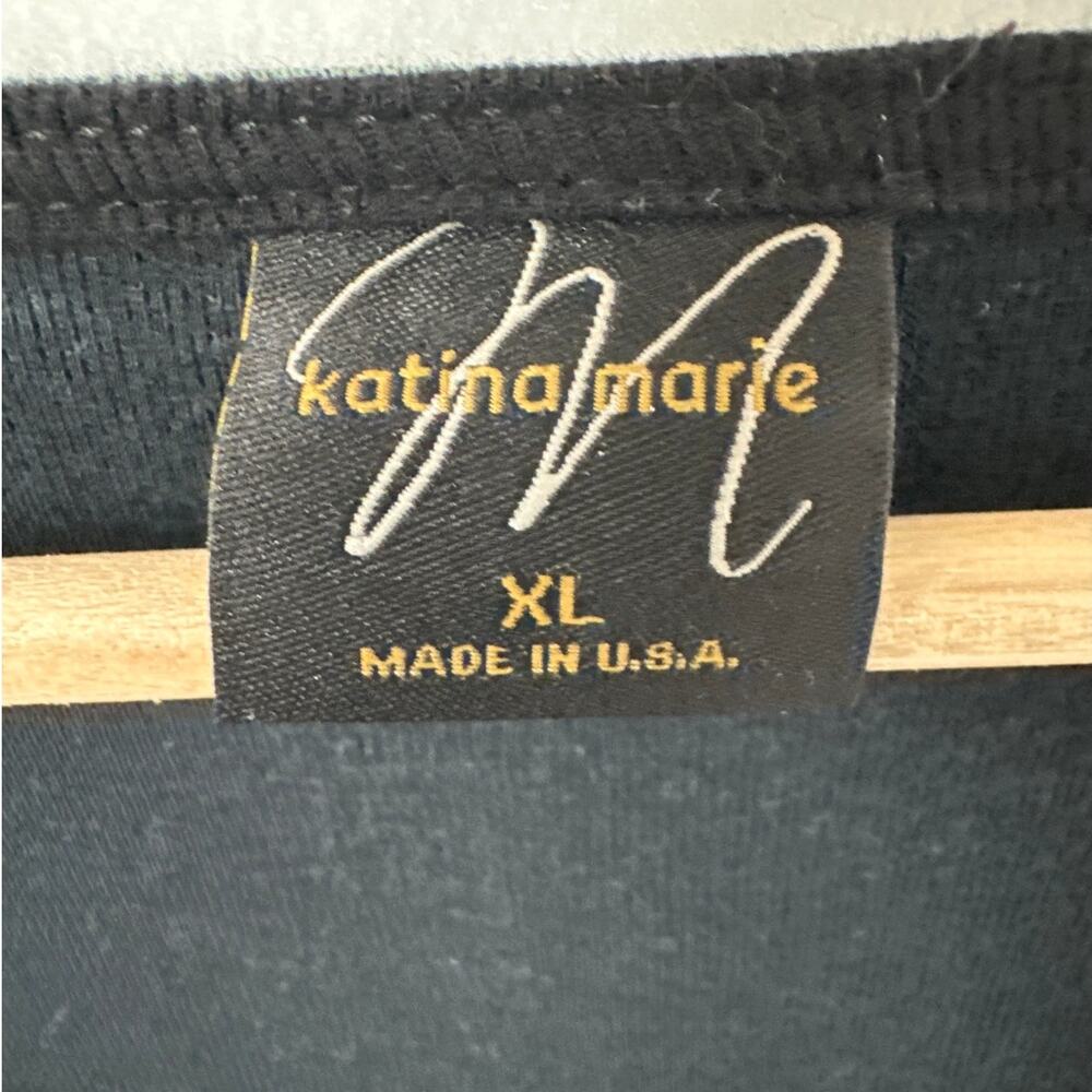 Vintage Y2K Katina Marie Abstract Rhinestone V-Neck Top XL USA Cotton Geometric - Picture 5 of 9